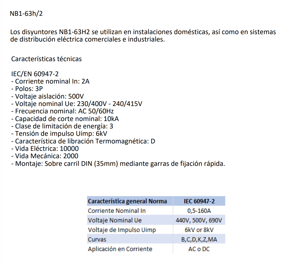 Interruptor Industrial CHINT NB1-63H/2 3P 2 A 10 kA Curva D – Código 07037302CH