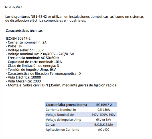 Interruptor Industrial CHINT NB1-63H/2 3P 2 A 10 kA Curva D – Código 07037302CH