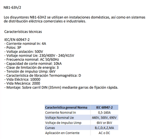 Interruptor Industrial CHINT NB1-63H/2 3P 4 A 10 kA Curva D – Código 07037304CH