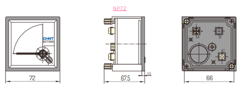 Amperímetro AC Indirecto CHINT NP72-A 80 A 72×72 mm Clase 1.5 – Código 27010075CH