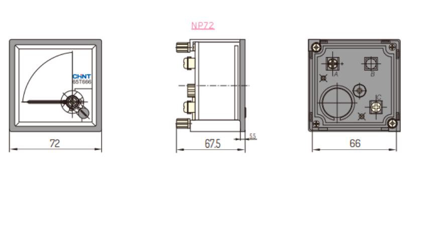 Amperímetro AC Directo CHINT NP72-A 5 A 72×72 mm Clase 1.5 – Código 27010005CH