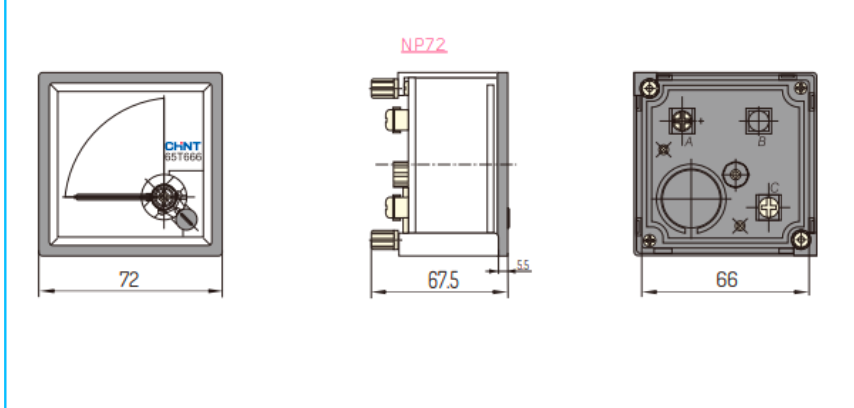 Amperímetro AC Indirecto CHINT NP72-A 10 A 72×72 mm Clase 1.5 – Código 27010010CH