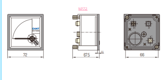 Amperímetro AC Indirecto CHINT NP72-A 10 A 72×72 mm Clase 1.5 – Código 27010010CH