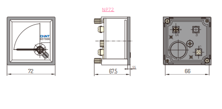 Amperímetro AC Indirecto CHINT NP72-A 40 A 72×72 mm Clase 1.5 – Código 27010040CH