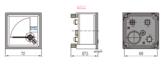 Amperímetro AC Indirecto CHINT NP72-A 40 A 72×72 mm Clase 1.5 – Código 27010040CH