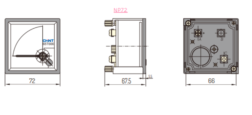 Amperímetro AC Indirecto CHINT NP72-A 50 A 72×72 mm Clase 1.5 – Código 27010050CH