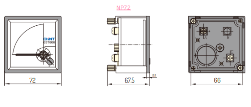 Amperímetro AC Indirecto CHINT NP72-A 60 A 72×72 mm Clase 1.5 – Código 27010060CH