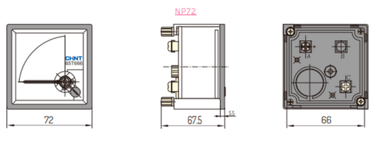 Amperímetro AC Indirecto CHINT NP72-A 60 A 72×72 mm Clase 1.5 – Código 27010060CH