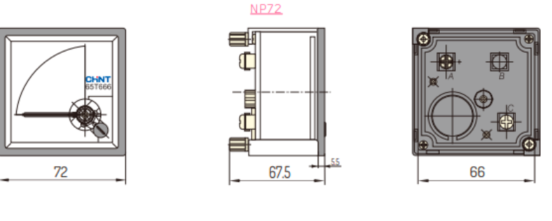 Amperímetro AC Indirecto CHINT NP72-A 5 A sin escala 72×72 mm Clase 1.5 – Código 27011005CH