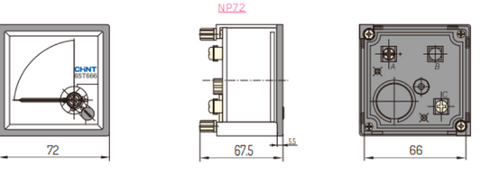 Amperímetro AC Indirecto CHINT NP72-A 5 A sin escala 72×72 mm Clase 1.5 – Código 27011005CH