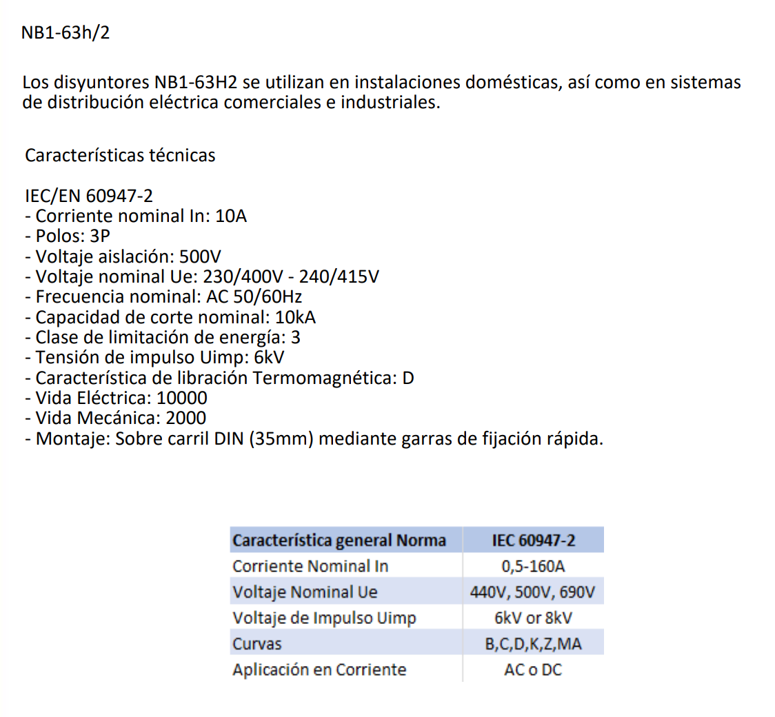 Interruptor Industrial CHINT NB1-63H/2 3P 10A Curva D 10kA IEC 60947-2 – Código 07037310CH