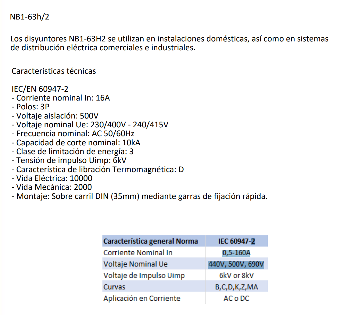 Interruptor Industrial CHINT NB1-63H/2 3P 16A Curva D 10kA IEC 60947-2 – Código 07037316CH