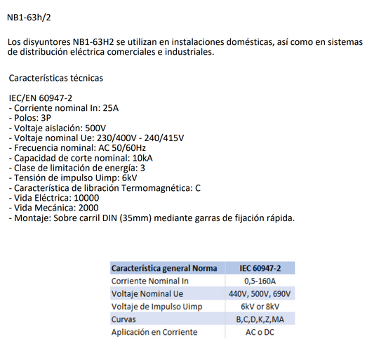 Interruptor Termomagnético CHINT NB1-63H/2 3P 25 A 10 kA Curva C – Código 07036325CH
