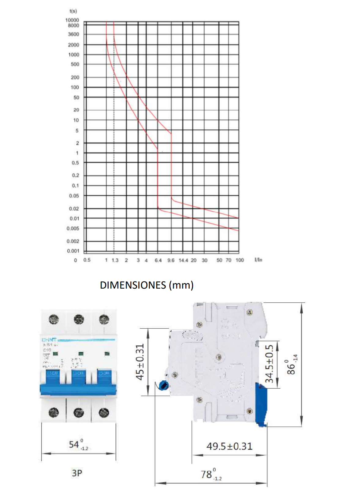 Interruptor Termomagnético CHINT NB1-63H/2 3P 32 A 10 kA Curva C – Código 07036332CH