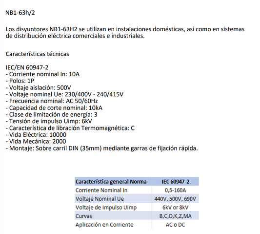 Interruptor Industrial CHINT NB1-63H/2 1P 10A 10kA Curva C – Código 07036110CH