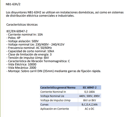 Interruptor Industrial CHINT NB1-63H/2 4P 10A 10kA Curva C – Código 07036410CH