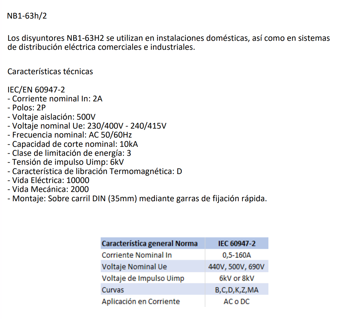 Interruptor Industrial CHINT NB1-63H/2 2P 2A 10kA Curva D – Código 07037202CH