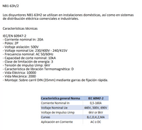 Interruptor Industrial CHINT NB1-63H/2 2P 20A 10kA Curva D – Código 07037220CH
