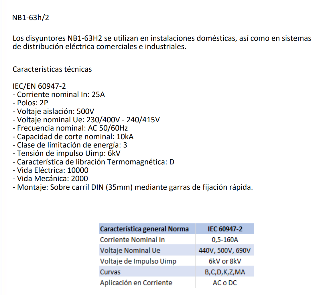 Interruptor Industrial CHINT NB1-63H/2 2P 25A 10kA Curva D – Código 07037225CH