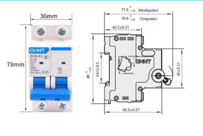 Interruptor Termomagnético CHINT NXB-63H 2P 20A 10kA Curva D – Código 07033220CH