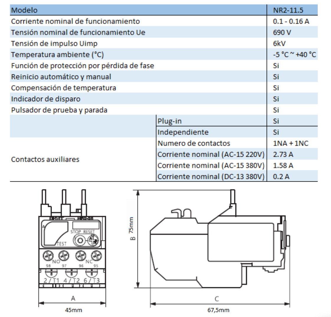 Relé Térmico CHINT NR2-11.5 0,1–0,16A para Contactor NC6 – Código 050100016CH