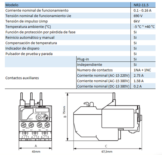 Relé Térmico CHINT NR2-11.5 0,1–0,16A para Contactor NC6 – Código 050100016CH