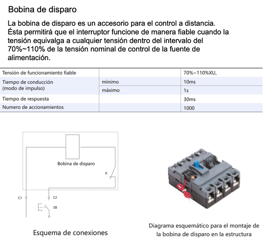 Bobina de Disparo (Shunt Release) CHINT SHT-M1 A1 AC230V Lateral Izquierdo para NXMLE-125 / NXM-125 – Código 072120314CH