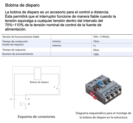Bobina de Disparo (Shunt Release) CHINT SHT-M1 D1 DC24V Lateral Izquierdo para NXMLE-125 / NXM-125 – Código 072120315CH