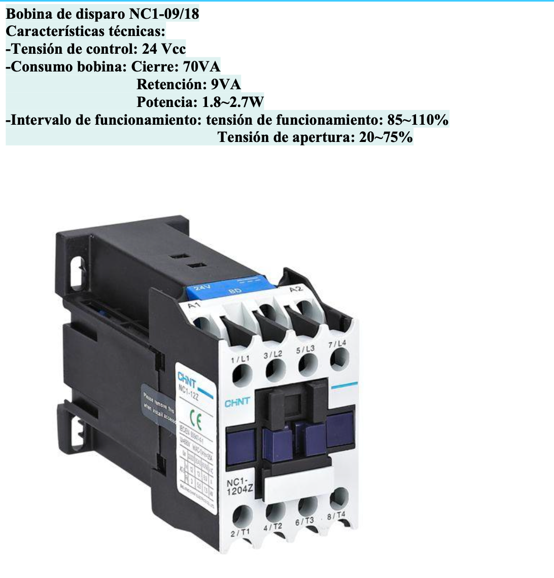 Bobina DC CHINT 24 Vdc para Contactor NC1-09 a NC1-18 – Código 030882018CH
