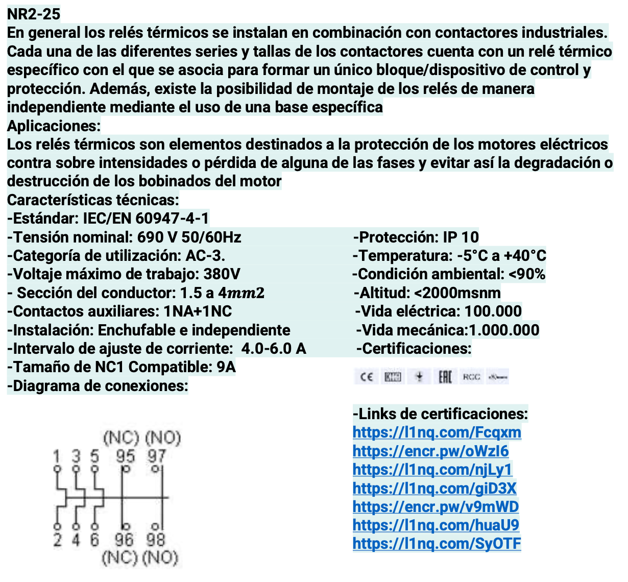 Relé Térmico CHINT NR2-25 5,5-8,0A para Contactor NC1-9A – Código 05010080CH