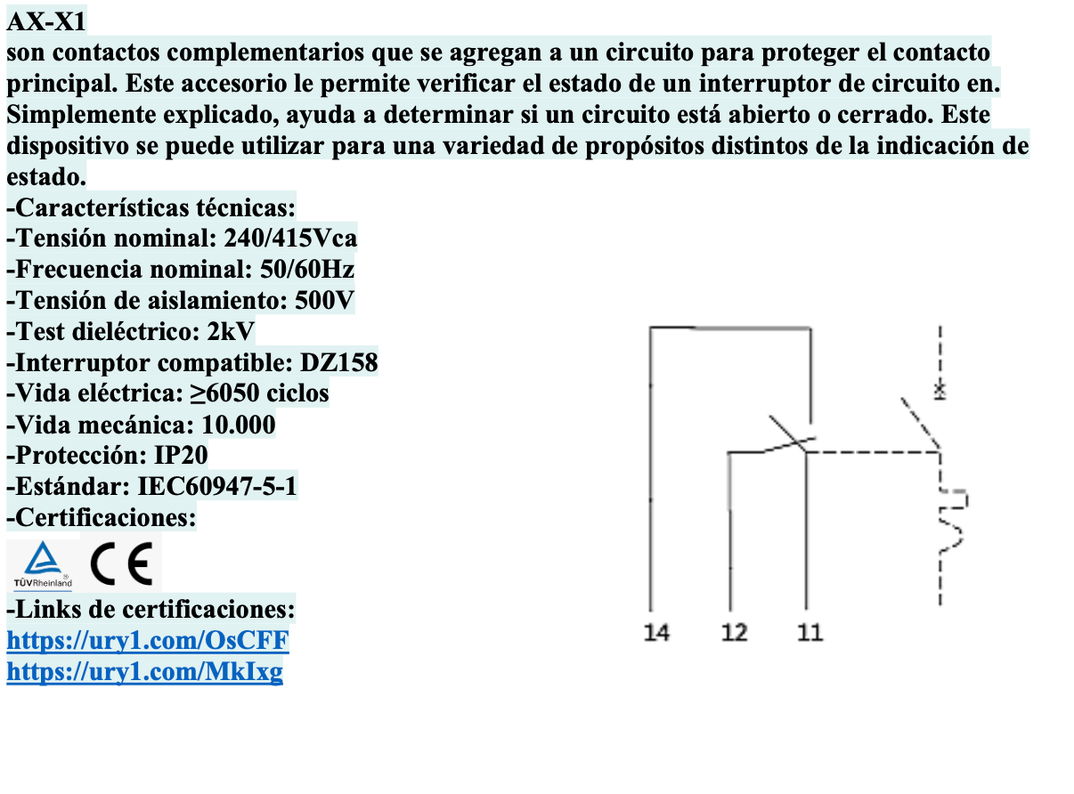 Contacto Auxiliar Lateral CHINT AX-1 para Interruptor DZ158 – Código 07050016CH