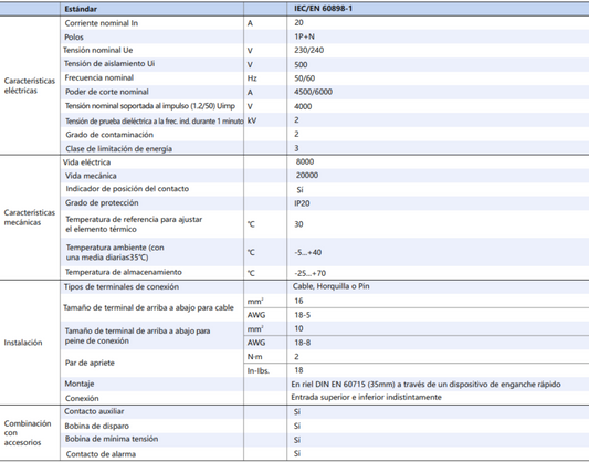 Interruptor Termomagnético CHINT NBH8-40H 1P+N 20A 6kA Curva C – Código 070111020CH