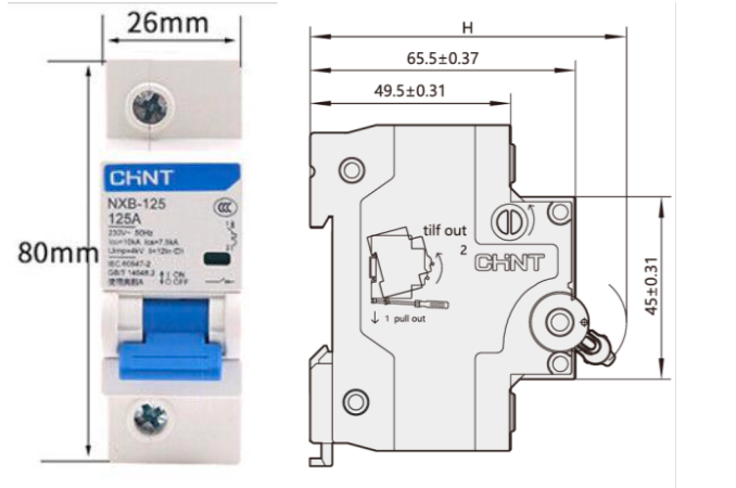 Interruptor Termomagnético CHINT NXB-125H 1P 80A 10kA Curva C – Código 07031180CH