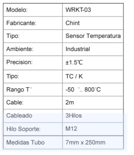 Termocupla Tipo K CHINT WRKT-03 2500mm – Código 65016012CH