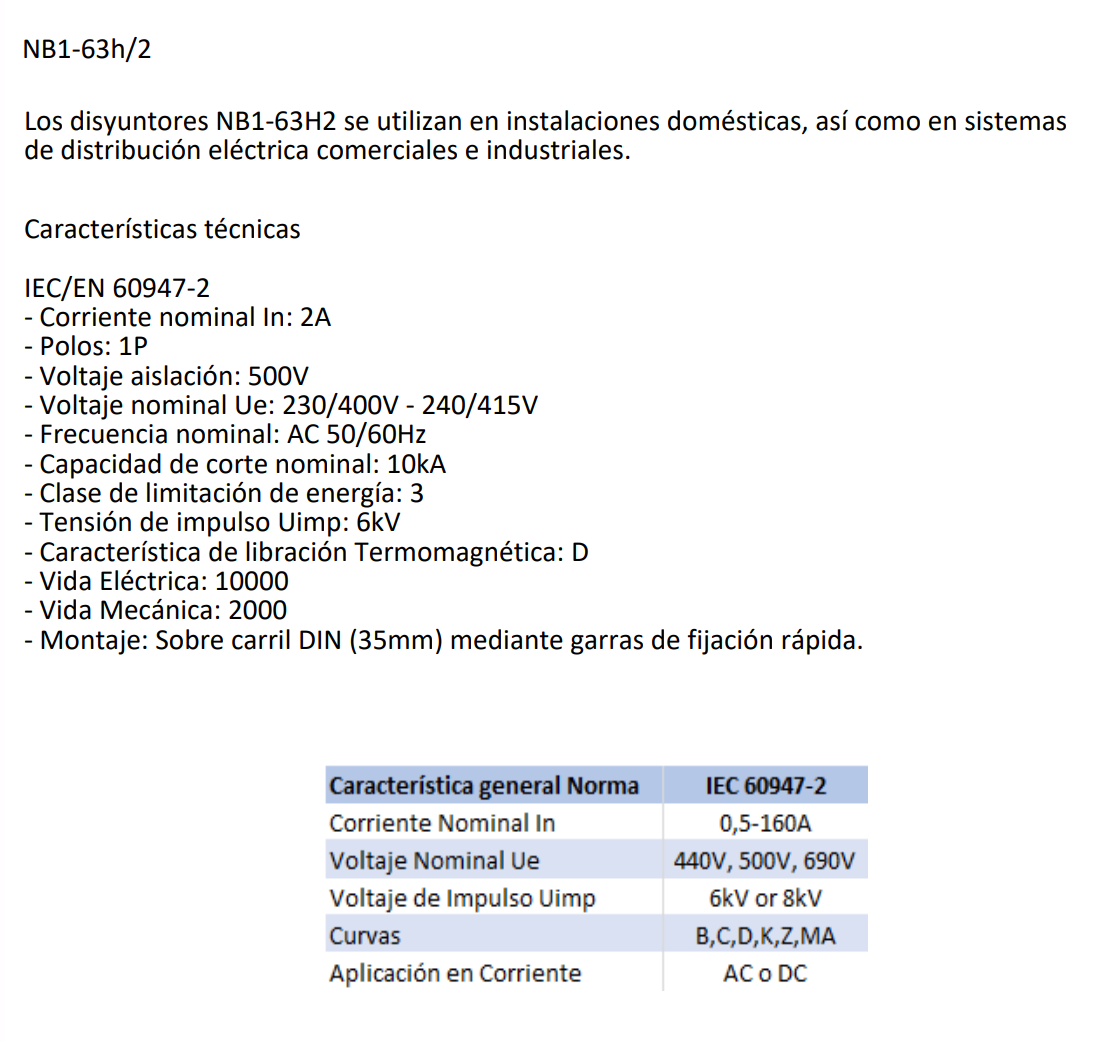 Interruptor Automático Industrial CHINT Curva D 2A 1P 10kA – NB1-63H D2 - Código 07037102CH
