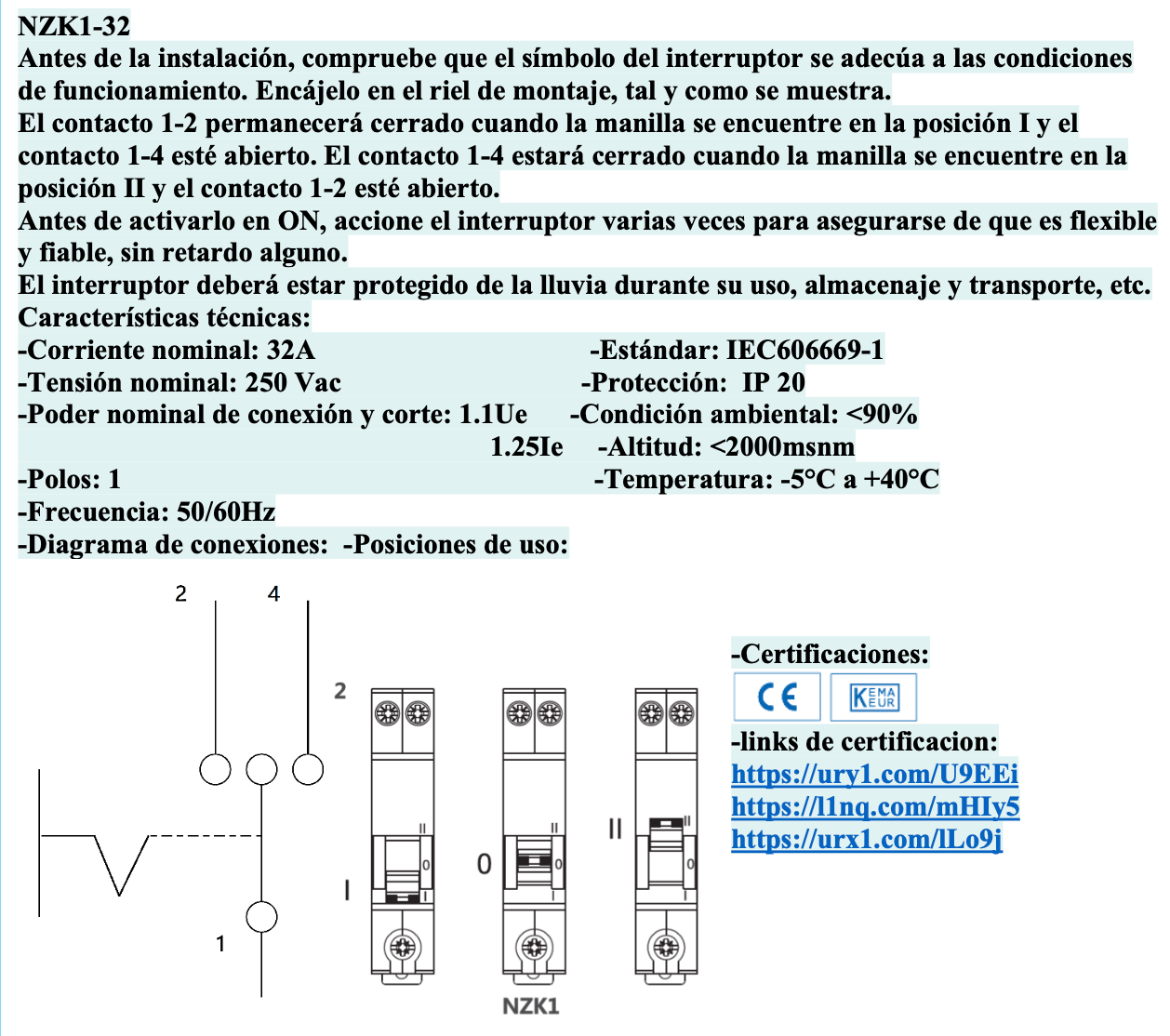 Conmutador Manual de Red CHINT NZK1-32 1P 32A Posiciones 1-0-2 – Código 1701132CH