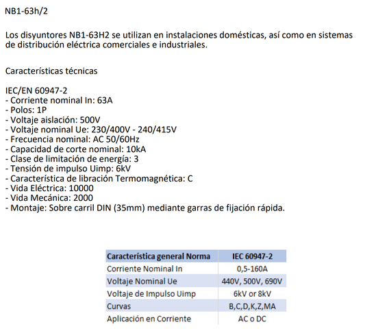 Interruptor Termomagnético Industrial CHINT NB1-63H 1P 63A 10kA Curva C – Código 07036163CH