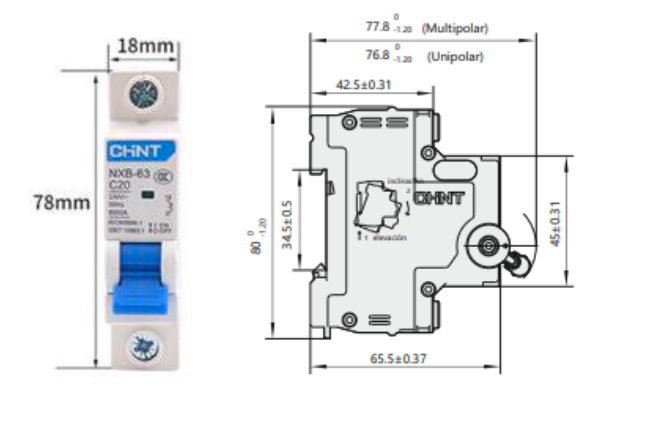 Interruptor Termomagnético CHINT NXB-63H 1P 50A 10kA Curva D – Código 07033150CH