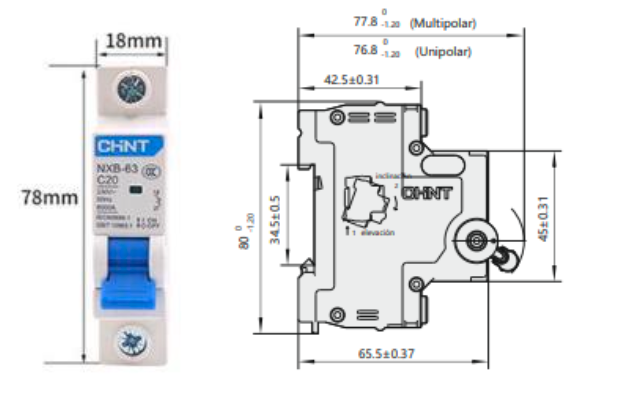 Interruptor Termomagnético CHINT NXB-63H 1P 63A 10kA Curva D – Código 07033163CH