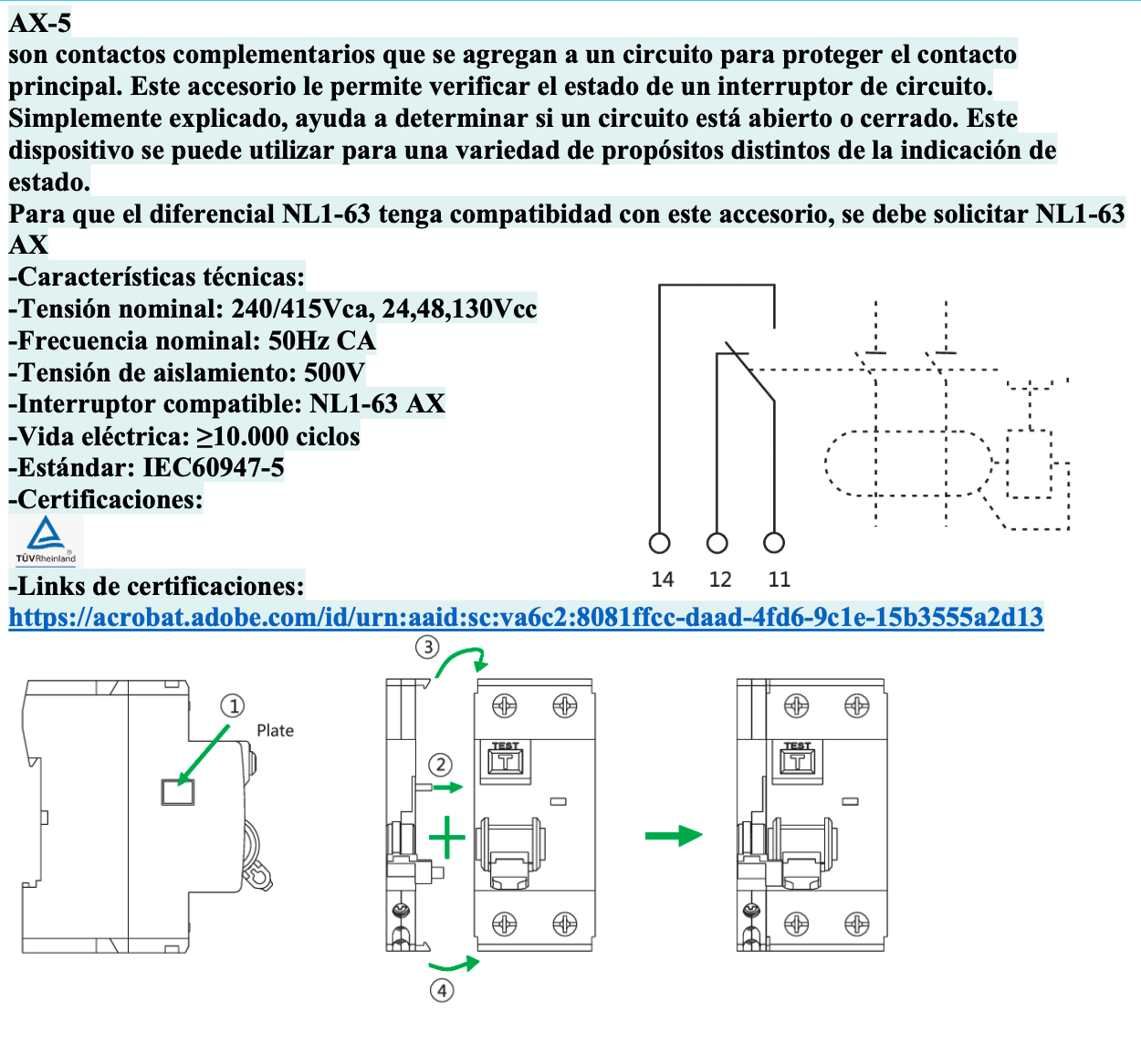 Contacto Auxiliar Lateral CHINT AX-5 1NA+1NC para Diferenciales Serie NL – Código 07050018CH