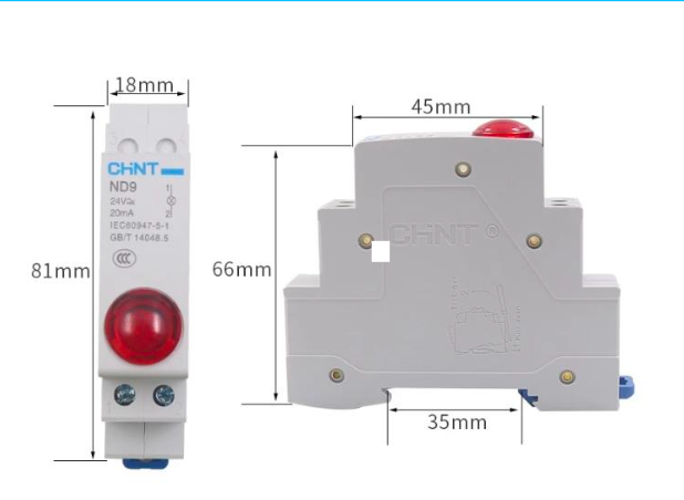 Piloto LED Modular CHINT ND9-1 Rojo 24V AC/DC Riel DIN – Código 25075022CH