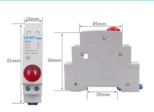 Piloto LED Modular CHINT ND9-1 Rojo 24V AC/DC Riel DIN – Código 25075022CH