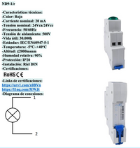 Piloto LED Modular CHINT ND9-1 Rojo 24V AC/DC Riel DIN – Código 25075022CH
