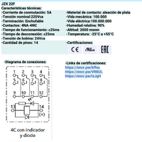 Mini Relé Industrial CHINT JZX-22F Bobina 24V AC 4 Contactos (4PDT) con LED – Código 0533080124CH