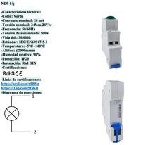 Piloto LED Modular CHINT ND9-1 Verde 24V AC/DC Riel DIN – Código 25065011CH