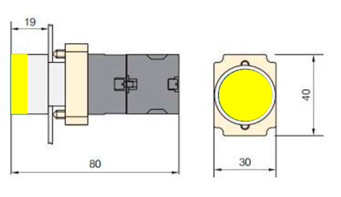 Pulsador Luminoso Metálico CHINT NP2-BW3565 Amarillo LED 220V AC 1NA+1NC – Código 2506114CH