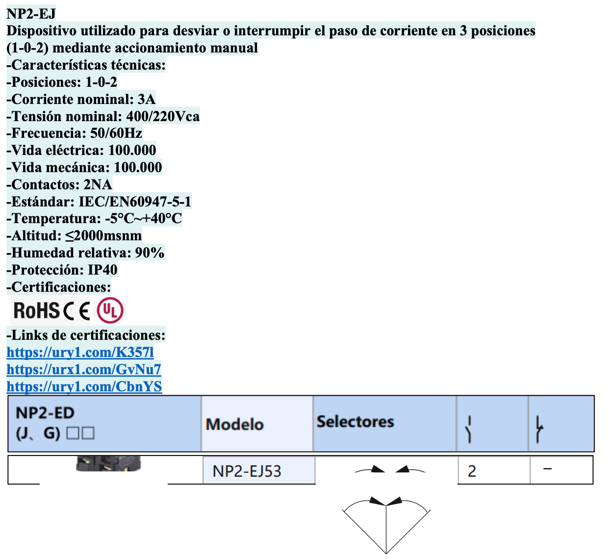 Selector Manilla Larga Plástico CHINT NP2-EJ53 3 Posiciones Retorno al Centro 2NA – Código 2508115CH