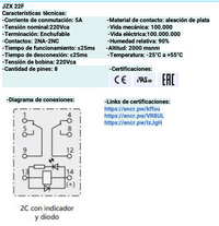 Mini Relé Industrial CHINT JZX-22F Bobina 220V AC 2 Contactos (2PDT) con LED – Código 0533080032CH