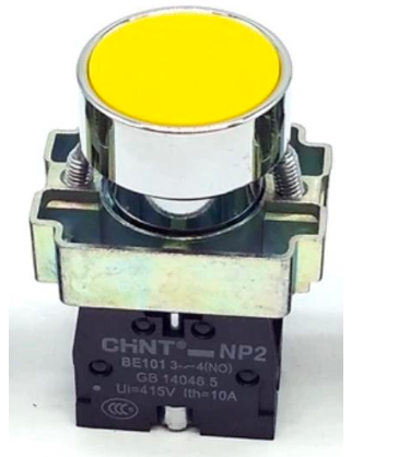 Pulsador Metálico Rasante CHINT NP2-BA55 Amarillo 1NA+1NC – Código 2506103CH