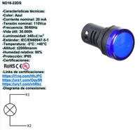 Piloto LED Compacto CHINT ND16-22DS/4 Azul 110V AC Ø22mm IP65 – Código 2502037CH